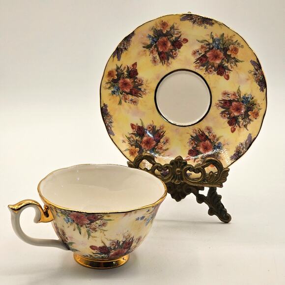 Vintage Bradford Editions Lena Liu "Enchantment" Floral Teacup & Saucer Set - Picture 5 of 5